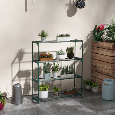 Outsunny Four-Tier Steel Plant Shelf - Black 