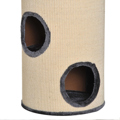 PawHut 70cm Height Cat Post Tree Scratching Barrel Sisal Activity Center Condo Kitten Bed Scratcher Climbing Climber Play House for Indoor Cats 