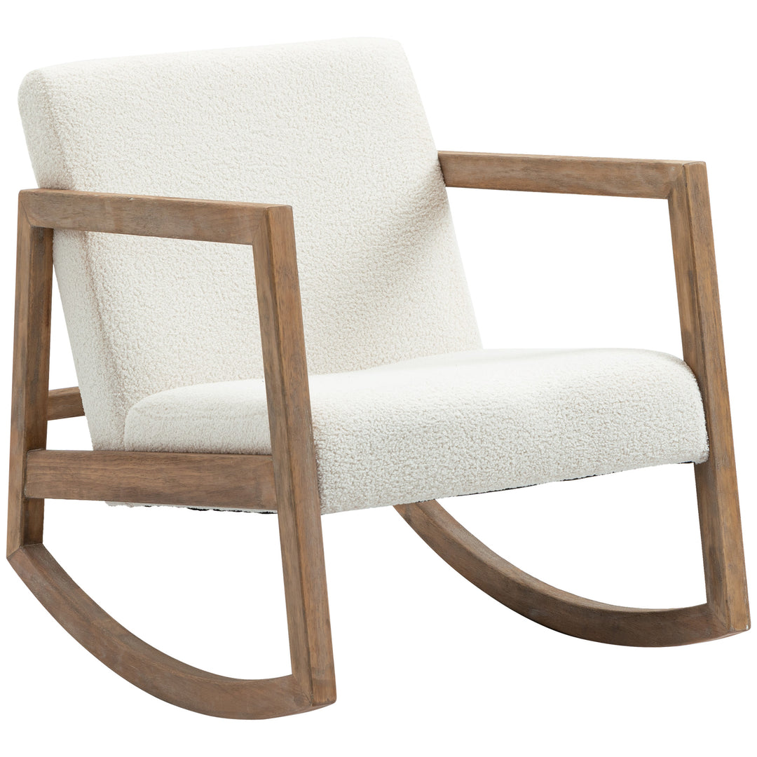 HOMCOM Rocking Chair, Upholstered Sofa Armchair with Cushion and Wood Base for Living Room and Bedroom, Cream White 