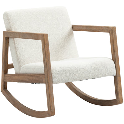 HOMCOM Rocking Chair, Upholstered Sofa Armchair with Cushion and Wood Base for Living Room and Bedroom, Cream White 