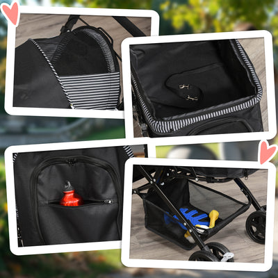 PawHut Pet Stroller Pushchair Foldable Travel Dog Cat Carriage w/ Reversible Handle Brake Basket 
