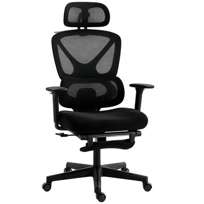 HOMCOM Mesh Desk Chair with 3D Armrests, Ergonomic Office Chair with Rotatable Headrest, Black