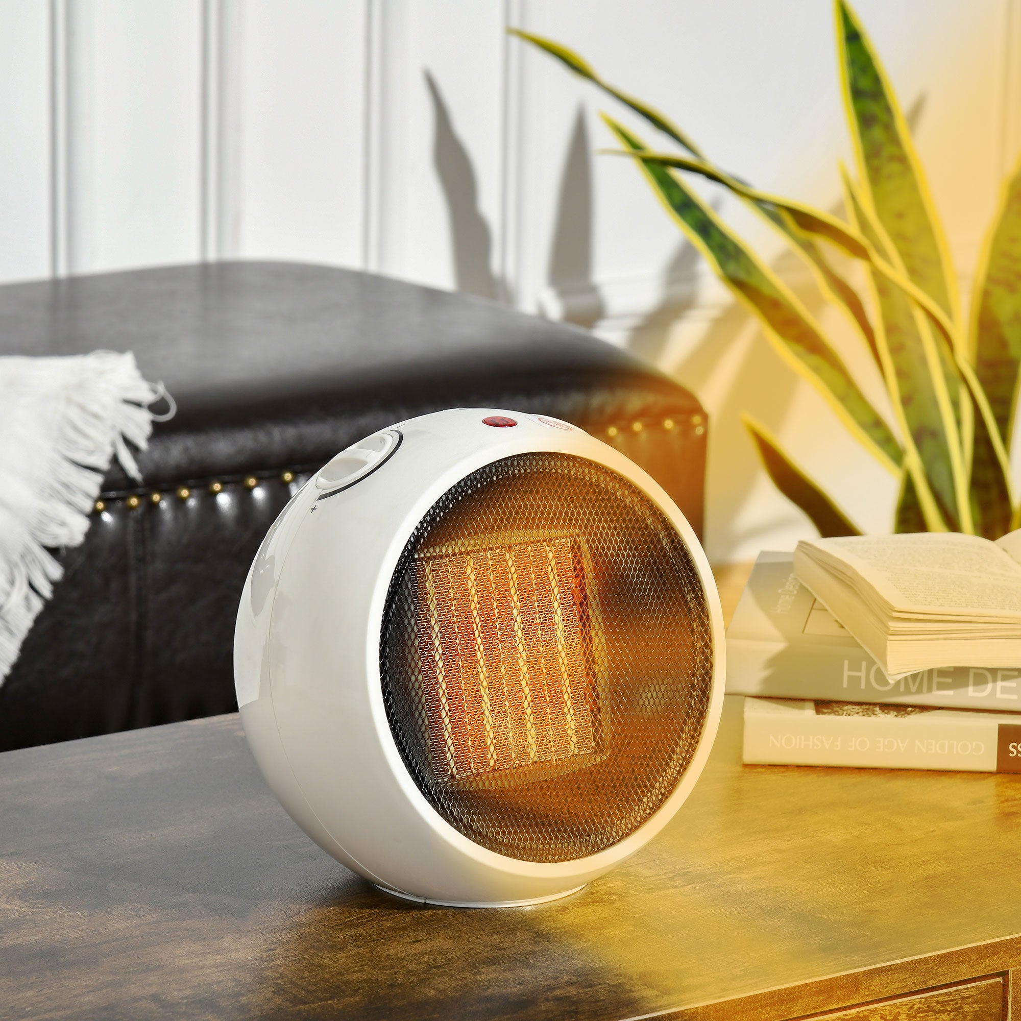 HOMCOM Small Table Top Space Heater, Ceramic Electric Heater with 2 Heat and Fan, Adjustable Temperature, Tip-Over & Overheating Protection, 900W/1500W 