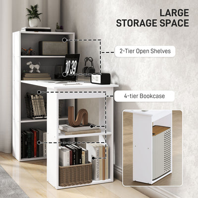 HOMCOM 120cm Modern Computer Desk Bookshelf Study Table Workstation PC Laptop Writing Home Office 6 Shelves, White 