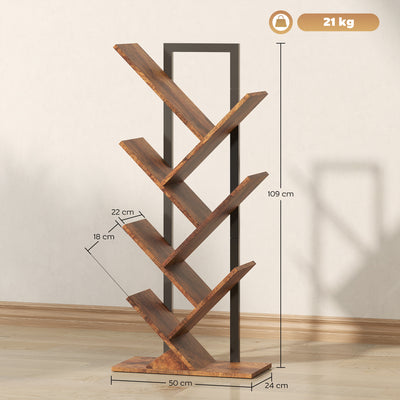 HOMCOM Six-Section Tree Bookcase - Wood-Effect 