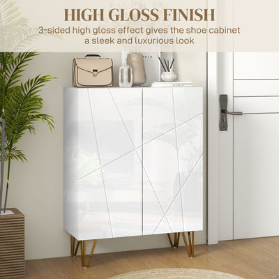 HOMCOM Narrow Shoe Storage Cabinet with Soft-Close Hinges and Adjustable Shelves for 15-20 Pairs of Shoes, White 