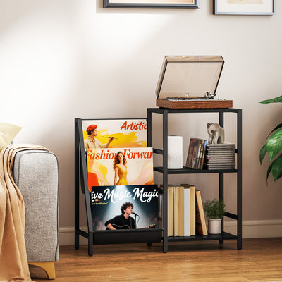 HOMCOM 3-Tier Record Player Stand, End Table for Living Room, Bedroom - Black Wood Effect 