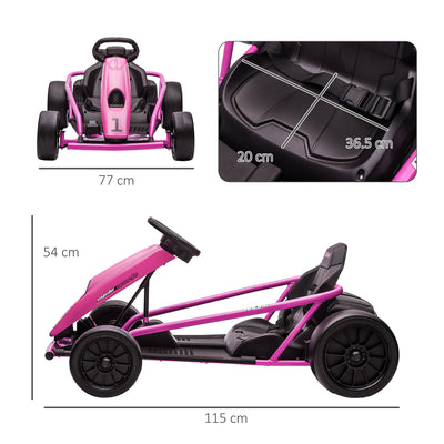 HOMCOM 24V Electric Go Kart for Kids, Drift Ride-On Racing Go Kart with 2 Speeds, for Boys Girls Aged 8-12 Years Old, Pink 