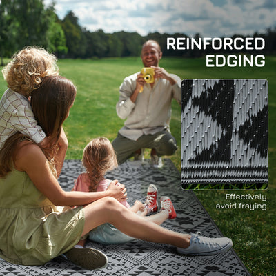 Outsunny 182 x 274cm Reversible Patterned Outdoor Rug, with Bag - Black/Grey 