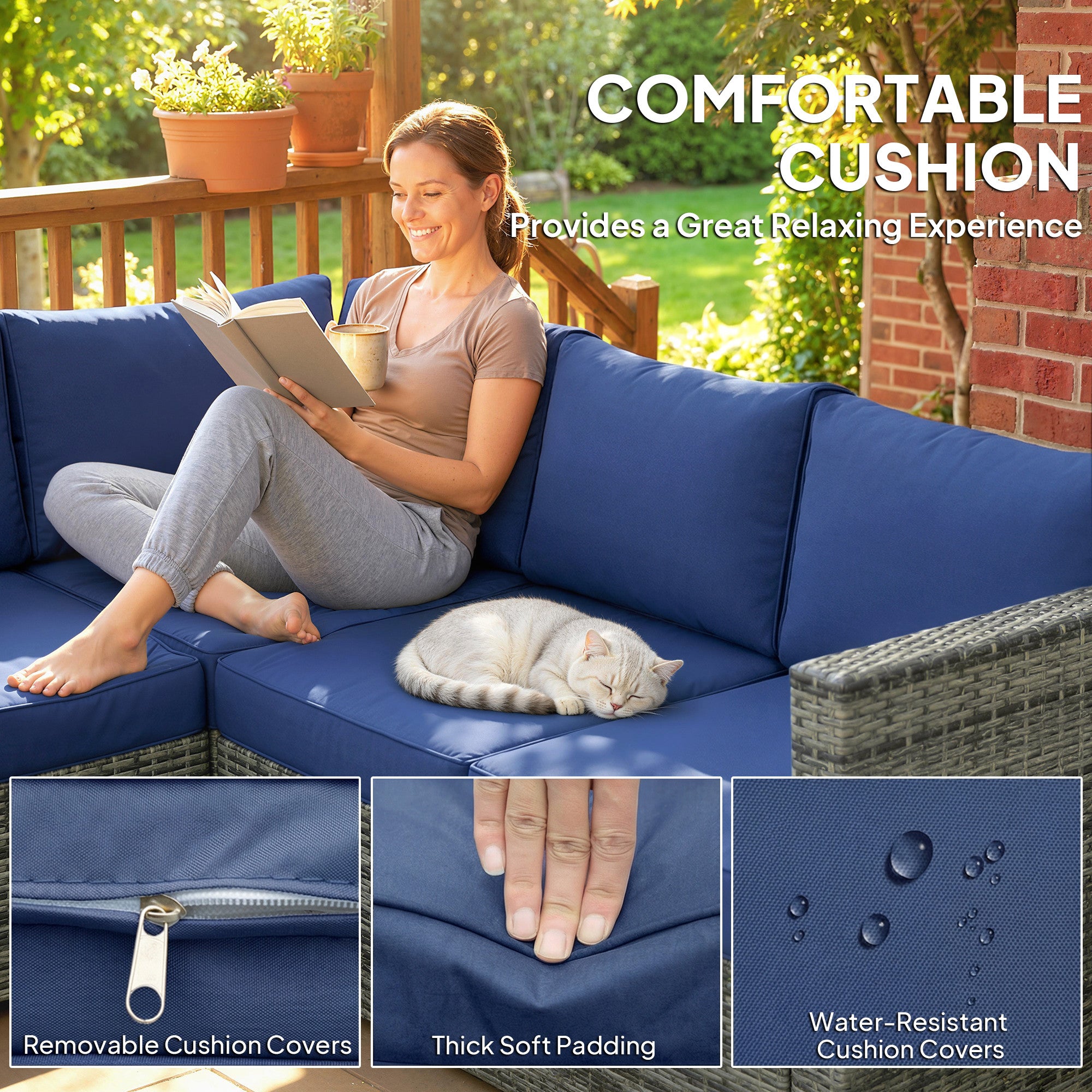 Outsunny Four-Piece Rattan Sofa Set - Blue 