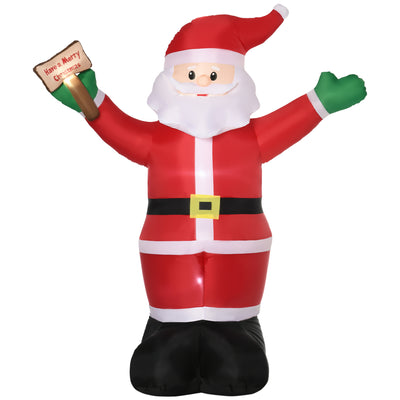 Outsunny 8ft Inflatable Christmas Santa Claus Holds Light Sign of Blessings, Blow-Up Outdoor LED Yard Display for Lawn Garden Party 