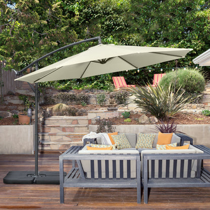 Outsunny 3(m) Garden Parasol Sun Shade Banana Umbrella Cantilever with Crank Handle, Cross Base Beige 