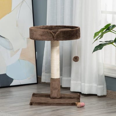 PawHut Small Cat Tree for Indoor Cats with Sisal Scratching Post Kitten Bed Cushion Ball Toy, Brown, 45x45x70 cm 