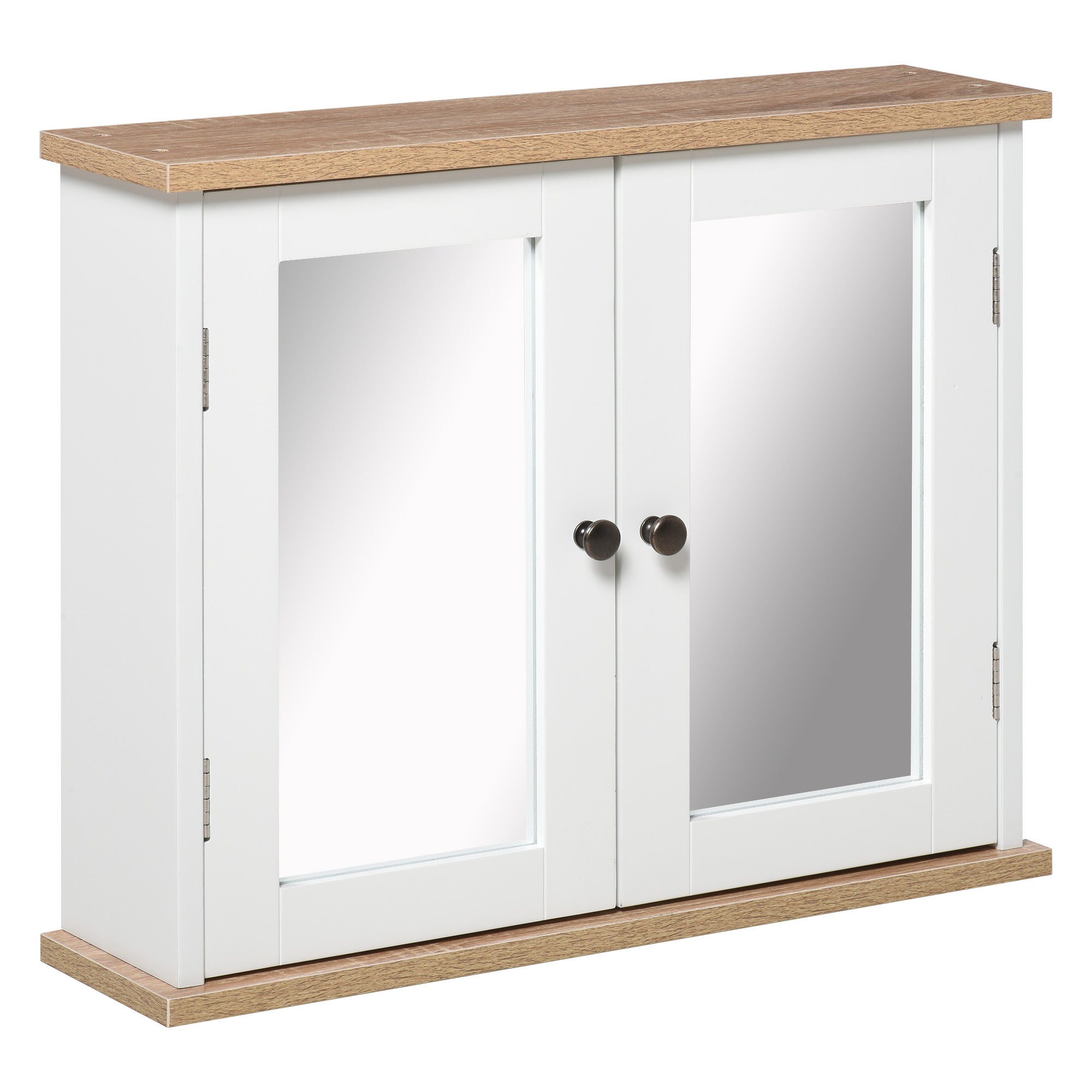 kleankin Bathroom Mirror Cabinet Wall Mounted Storage Cupboard with Double Door and Adjustable Shelf, White 