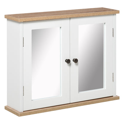 kleankin Bathroom Mirror Cabinet Wall Mounted Storage Cupboard with Double Door and Adjustable Shelf, White 