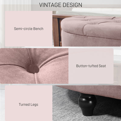HOMCOM Semi-Circle Ottoman Storage Bench, Bed End Bench, Tufted Upholstered Window Seat Footrest Stool with Rubberwood Legs for Bedroom & Entryway, 120 x 46 x 42 cm, Pink 