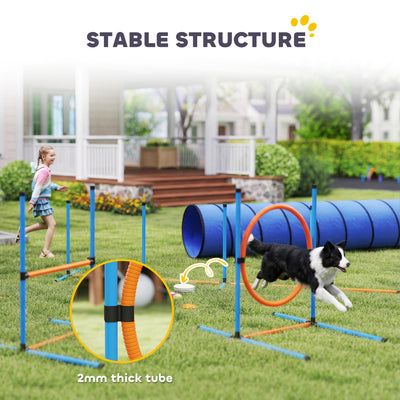 PawHut Dog Agility Equipment, 8PCS Agility Training Set with Tunnel, Weave Poles, Adjustable Hurdles, Jump Ring 