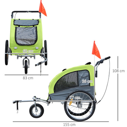 PawHut Dog Bike Trailer Pet Stroller Cart Carrier for Bicycle 360° Rotatable with Reflectors 3 Wheels Hitch Coupler Push/ Pull/ Brake Water Resistant Green 
