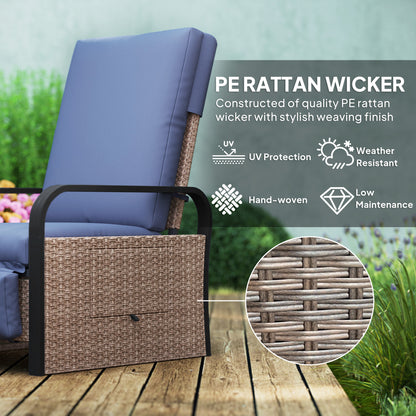 Outsunny 140° Reclining Rattan Armchair - Brown/Blue