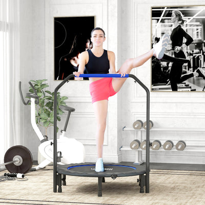 HOMCOM 45" Foldable Mini Fitness Trampoline, with Adjustable Foam Handle, Blue 