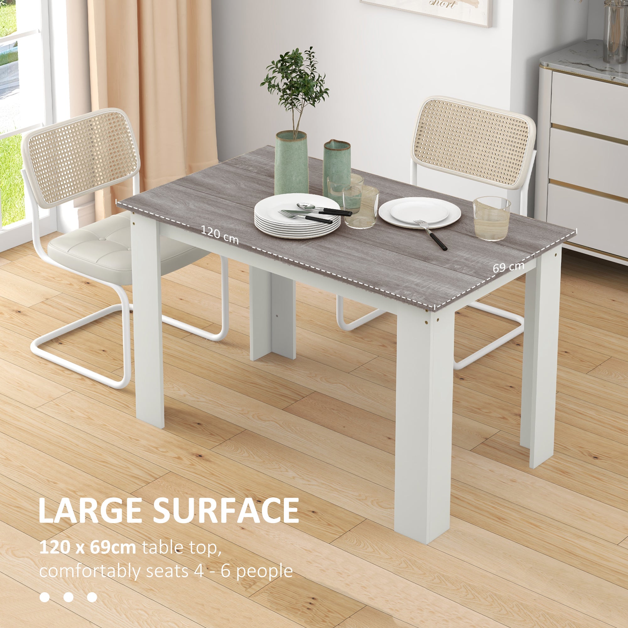 HOMCOM Dining Table for 4-6 People, Kitchen Table with Wood Effect for Dining Room, Grey 
