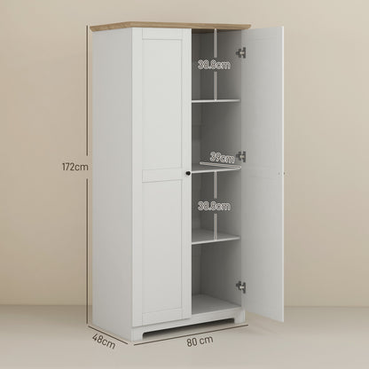 HOMCOM 172cm Kitchen Cupboard, Freestanding Storage Cabinet with Doors and Shelves, Modern 2-Door Kitchen Pantry Cupboard for Dining Room, White 