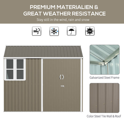 Outsunny 8 x 6 ft Galvanised Garden Shed, Outsoor Metal Storage Shed with Double Doors Window Air Vents for Patio, Lawn, Grey 