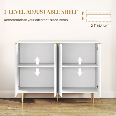 HOMCOM Sideboard Buffet Cabinet, Modern Kitchen Storage Cabinet with 4 Doors and Adjustable Shelves, Living Room Cabinet with Metal Legs for Hallway, White 