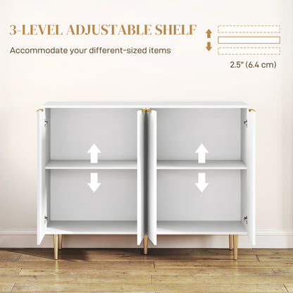 HOMCOM Sideboard Buffet Cabinet, Modern Kitchen Storage Cabinet with 4 Doors and Adjustable Shelves, Living Room Cabinet with Metal Legs for Hallway, White