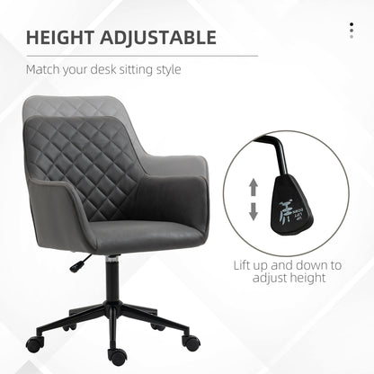 Vinsetto Office Desk Chair, Leather-Feel Fabric Computer Swivel Chair with Rolling Wheels and Adjustable Height for Home, Grey 