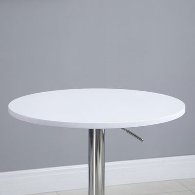 HOMCOM Bar Table Φ60cm Adjustable Height Round Bistro Table w/ Swivel Top Metal Frame Counter Surface Stylish Kitchen Conservatory White 