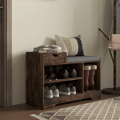 HOMCOM Multi-Compartment Shoe Bench, with Seat - Rustic Brown 