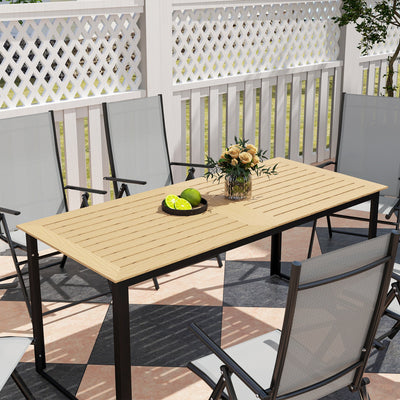 Outsunny Garden Dining Table, 175 x 78 x 75 cm Rectangle Outdoor Table for 6 People with Slatted Table Top, Metal Frame, for Balcony, Deck, Teak 