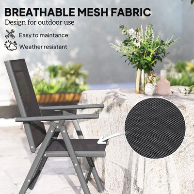 Outsunny Set of 2 Folding Chair, Aluminium Frame Outdoor Camping Chairs with Breathable Mesh Back and Seat, Garden Chair Set with Armrests for Balcony, Dark Grey 