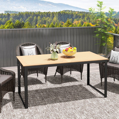 Outsunny Garden Table for 6 People, 160 x 80 x 75 cm Rectangle Outdoor Dining Table with Slatted Table Top, Metal Frame, for Balcony, Deck, Teak 