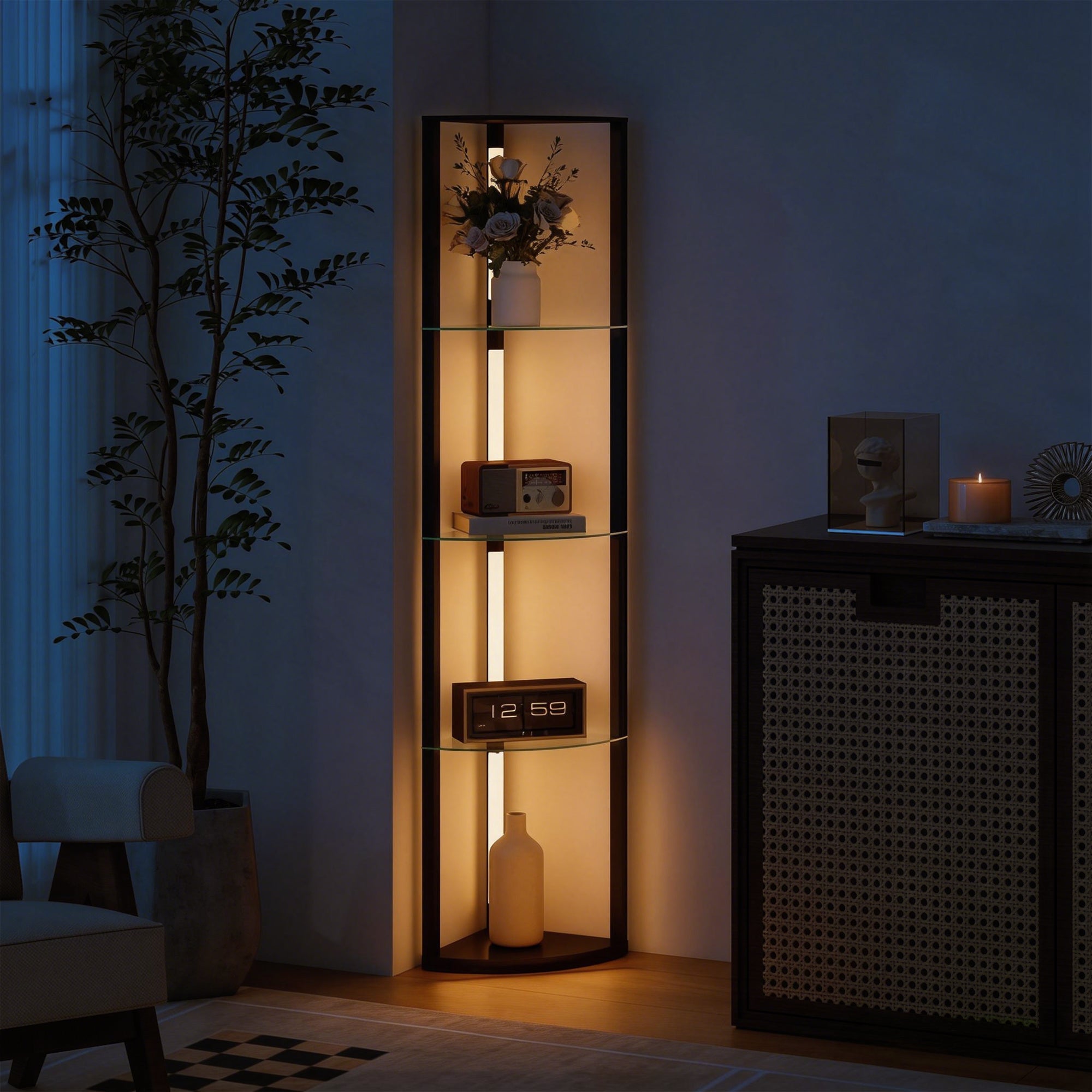 HOMCOM LED Floor Lamp with Shelves, Dimmable Standing Lamp with Foot Switch for Living Room, Bedroom, Black 