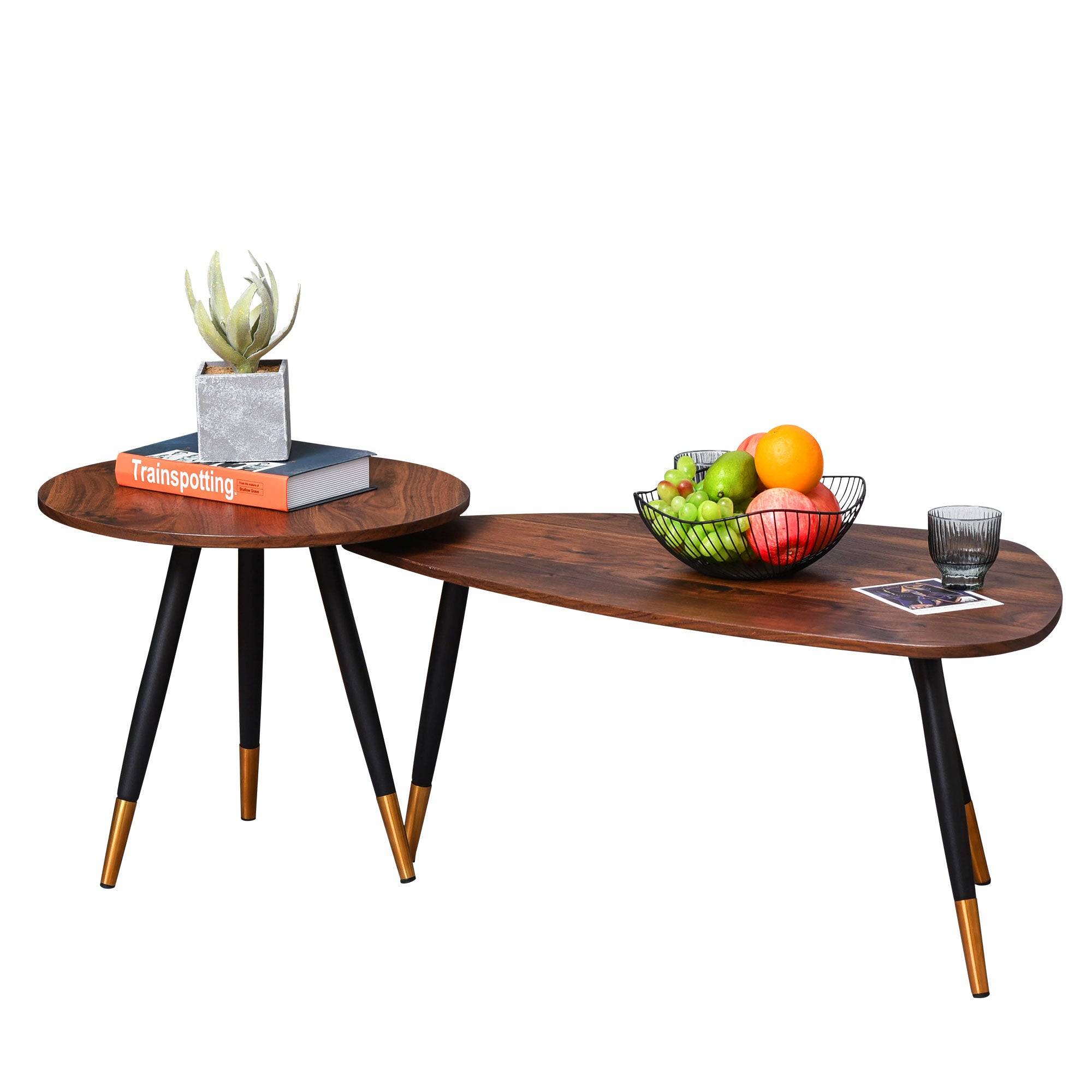 HOMCOM Set of Two Scandinavian-Style Coffee Tables - Walnut 