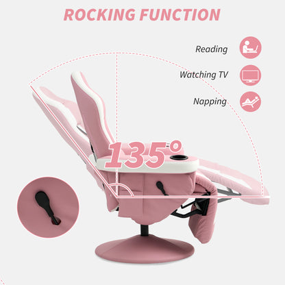 HOMCOM Manual Recliner Armchair PU Leather Lounge Chair w Adjustable Leg Rest, 135\'c2\'b0 Reclining Function, 360\'c2\'b0 Swivel, Pink