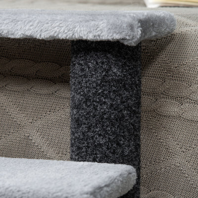 PawHut 4-step Pet Stairs with Scratching Posts, Platforms, Toy Ball, Grey 