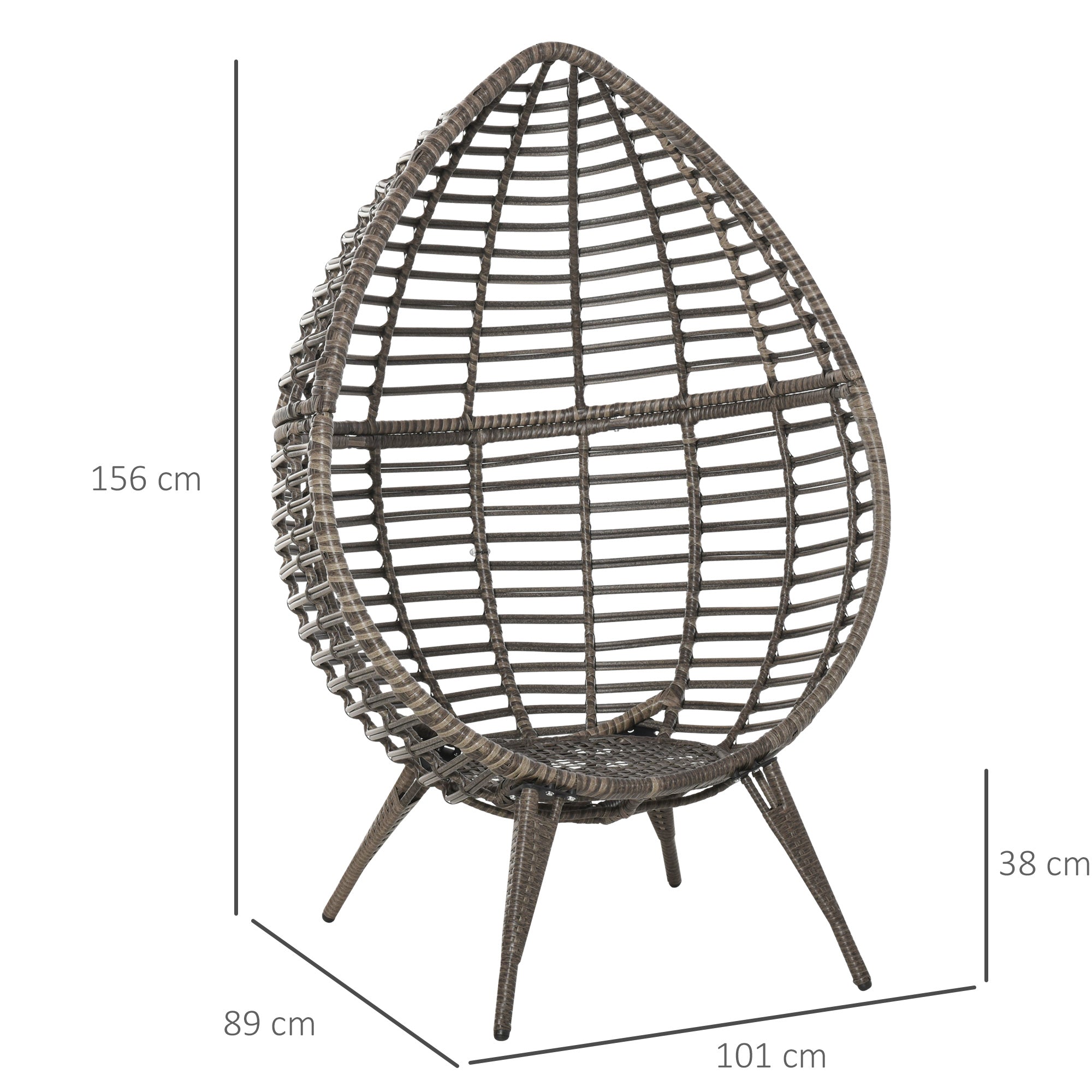 Outsunny Teardop PE Wicker Rattan Chair w/ Thick Cushions 4 Legs Outdoor Seat Egg Garden 