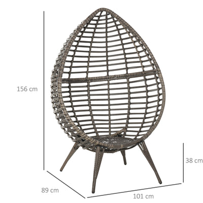 Outsunny Teardop PE Wicker Rattan Chair w/ Thick Cushions 4 Legs Outdoor Seat Egg Garden 