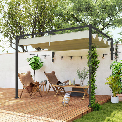 Outsunny 2 x 3(m) Lean To Steel Pergola, with Moving Fabric Canopy - Khaki 