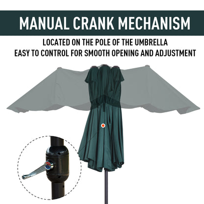 Outsunny 4.6m Garden Parasol Double-Sided Sun Umbrella Patio Market Shelter Canopy Shade Outdoor Green 