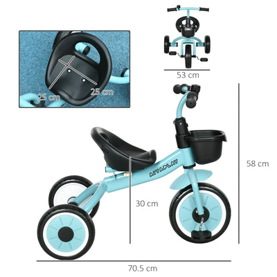 AIYAPLAY Kids Trike, Tricycle, with Adjustable Seat, Basket, Bell, for Ages 2-5 Years - Blue 