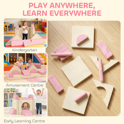 AIYAPLAY Kids Play Sofa, 12 Pieces Foam Modular Soft Play Set for Playroom, Children Convertible Sofa for Boys and Girls, Pink 