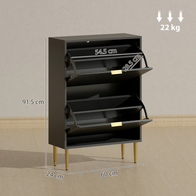 HOMCOM Narrow Shoe Cabinet with 2 Flip Drawers - Black 
