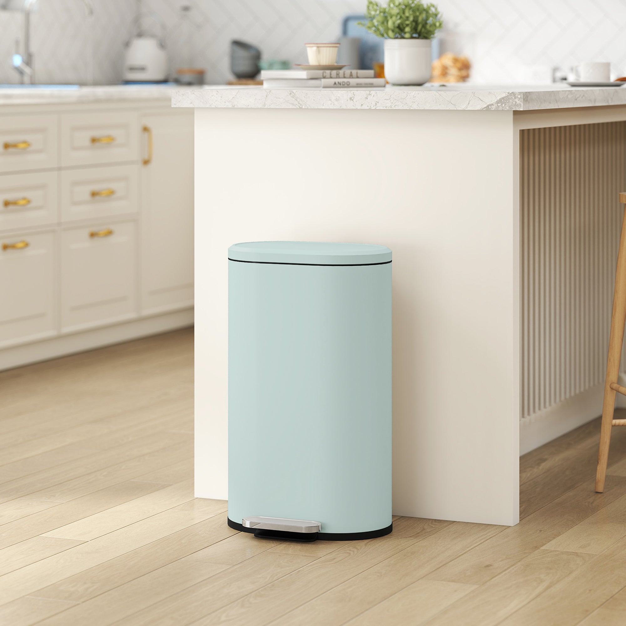 HOMCOM 30 L Modern Curved Kitchen Bin - Green 