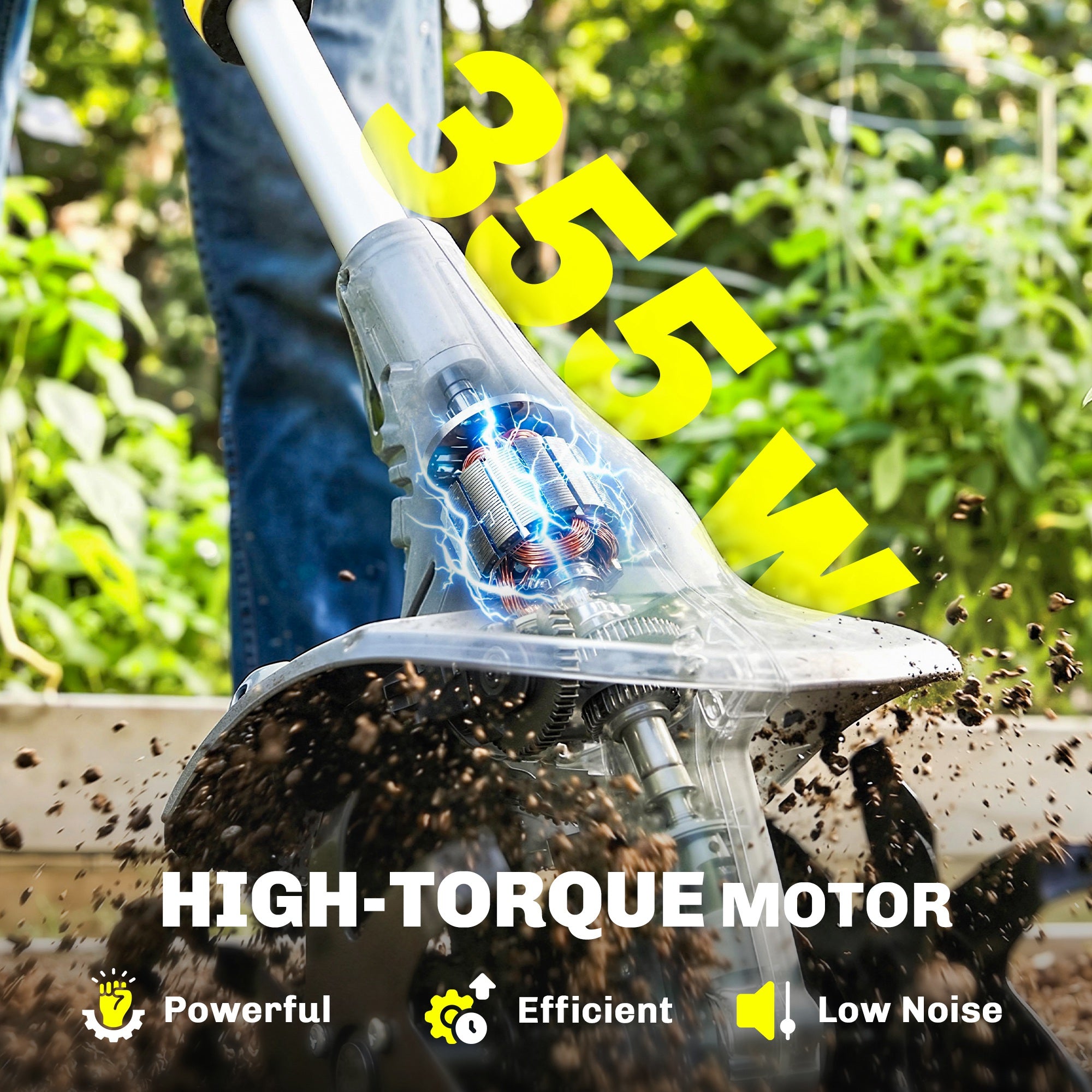Outsunny Cordless Tiller, 18V Electric Garden Rotavator with 2 x 4000mAh Batteries, Charger, 20cm Tilling Width & 18cm Depth 