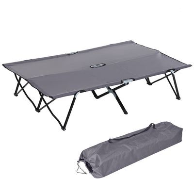 Outsunny Double Camping Cot Bed, with Bag - Grey 