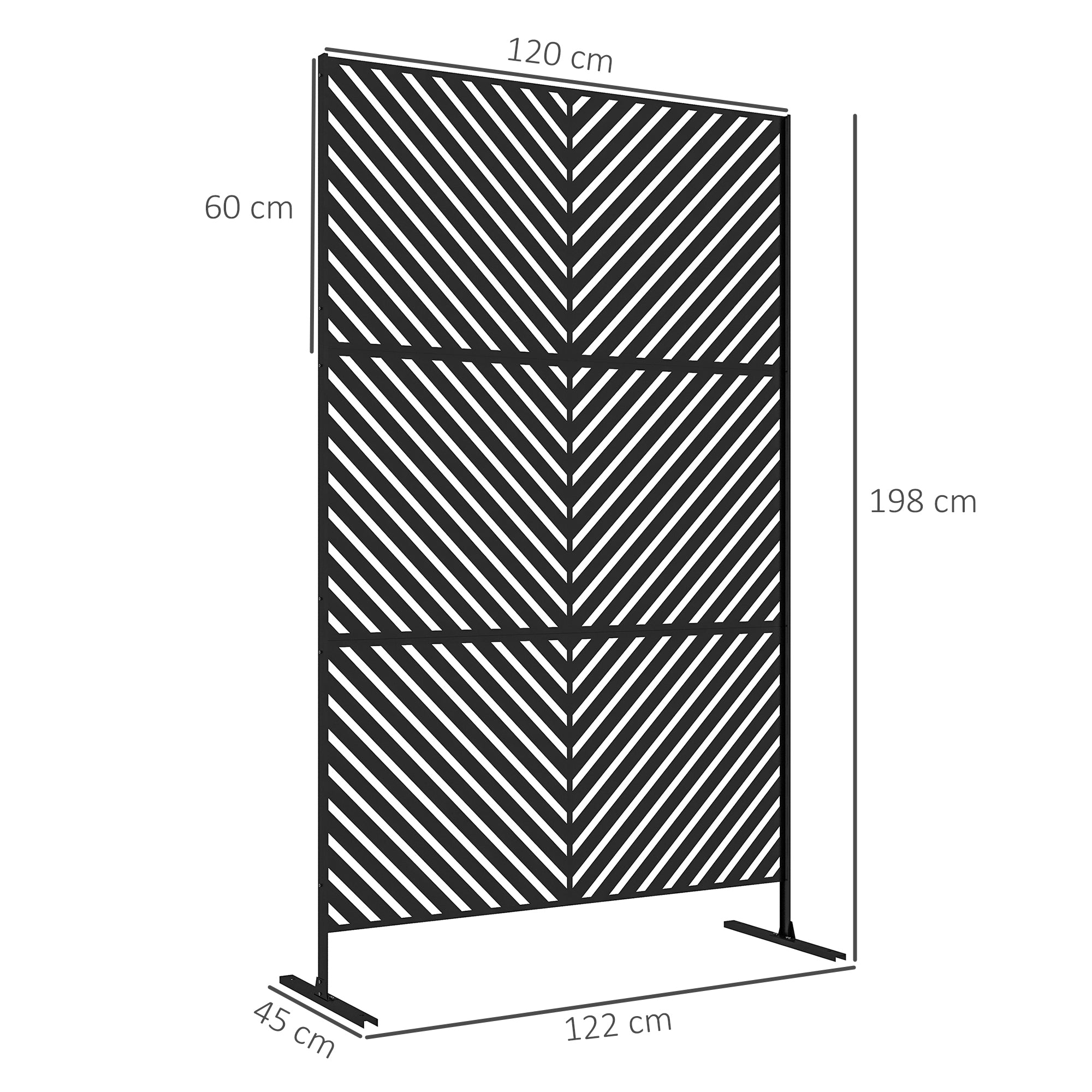 Outsunny 6.5FT Decorative Outdoor Divider, Metal Privacy Screen with Stand, Triangle Style, Black 